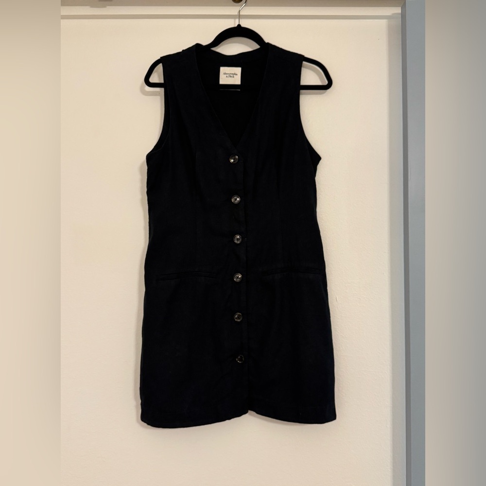 Abercrombie & Fitch Mara Linen-Blend Vest Mini Dress in Black- Medium - Picture 5 of 12